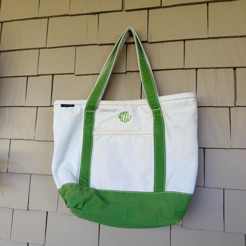 Lands-end Women's Green and White Bag
